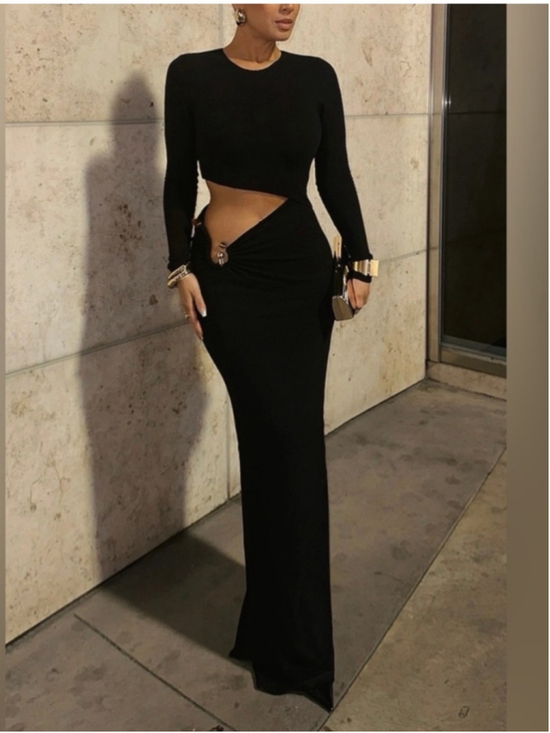 JLUXLABEL Dresses & Skirts - JLUXLABEL Summer Romance Cutout Side Long Sleeve Maxi Dress Black Size Large NEW